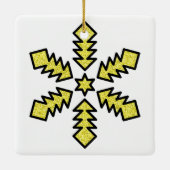 Glitter Snowflake - Yellow Star Keramisch Ornament (Achterkant)