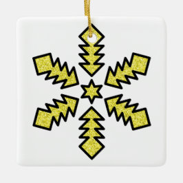 Glitter Snowflake - Yellow Star Keramisch Ornament