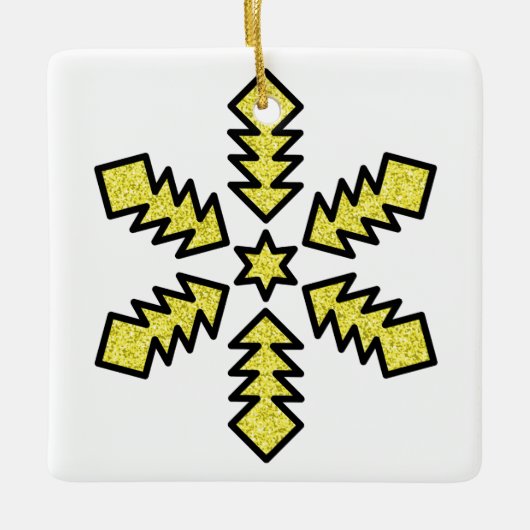 Glitter Snowflake - Yellow Star Keramisch Ornament (Voorkant)
