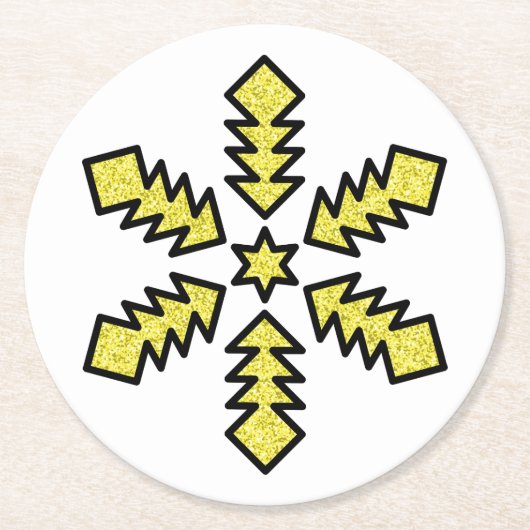Glitter Snowflake - Yellow Star Ronde Kartonnen Onderzetter (Voorkant)