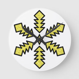 Glitter Snowflake - Yellow Star Ronde Klok