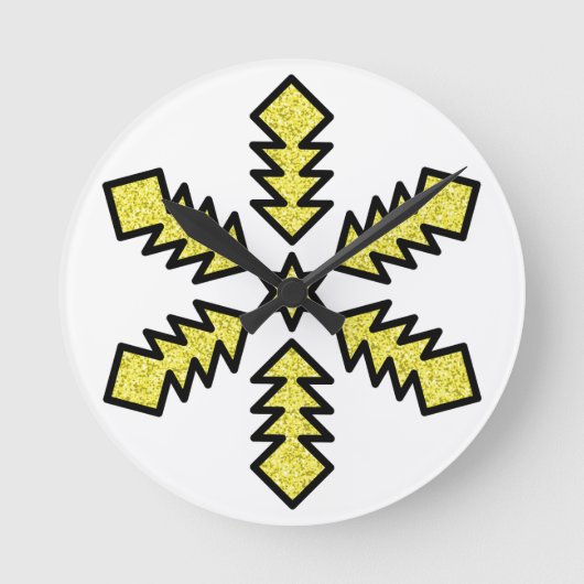 Glitter Snowflake - Yellow Star Ronde Klok (Voorkant)