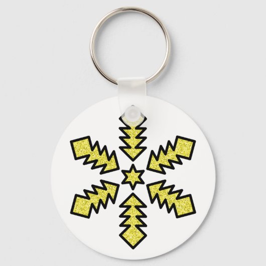 Glitter Snowflake - Yellow Star Sleutelhanger (Voorkant)