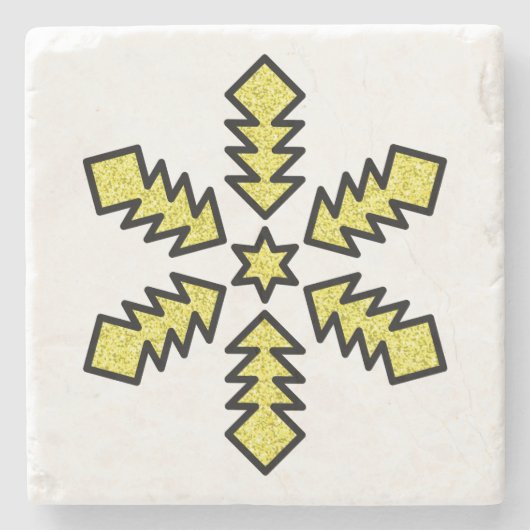 Glitter Snowflake - Yellow Star Stenen Onderzetter (Voorkant)