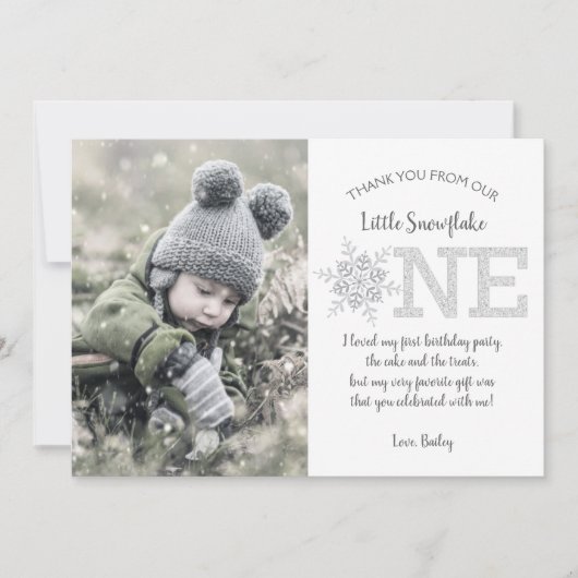 Glitter Snowflakes 1e verjaardag Hartelijk dank Kaart (Voorkant)
