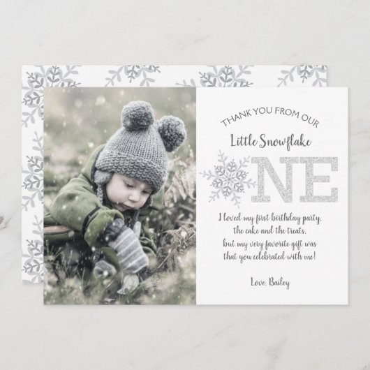 Glitter Snowflakes 1e verjaardag Hartelijk dank Kaart (Voorkant / Achterkant)