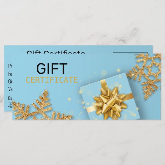 Glitter Snowflakes Gold Cadebox Blue Cadeaukaart (Voorkant / Achterkant)