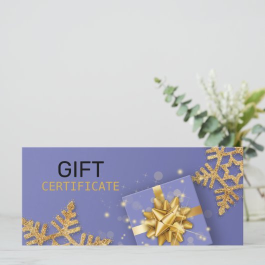 Glitter Snowflakes Gold Gift Bow Blue Cadeaukaart (Staand voorkant)