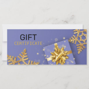 Glitter Snowflakes Gold Gift Bow Blue Cadeaukaart