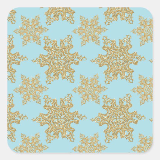 Glitter Snowflakes op Blue Square Sticker (Voorkant)