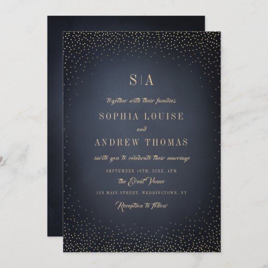 Glitter Sophisticated Monogram bruiloft Kaart (Voorkant / Achterkant)