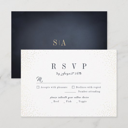 Glitter Sophisticated Monogram bruiloft RSVP Kaartje (Voorkant / Achterkant)