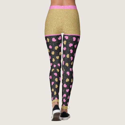 Glitter sorteert roze en goudharten monogram leggings (Achterkant)