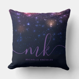 Glitter Space Galaxy Modern Script Monogram Kussen