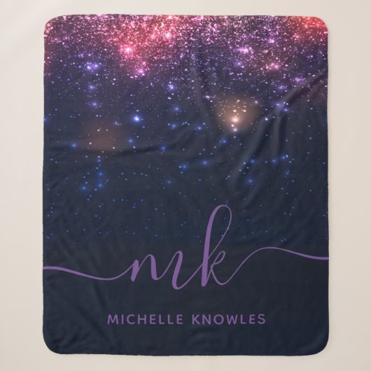 Glitter Space Galaxy Modern Script Monogram Sherpa Deken (Voorkant)