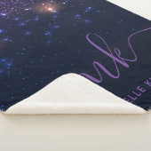 Glitter Space Galaxy Modern Script Monogram Sherpa Deken (3/4)