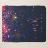 Glitter Space Galaxy Modern Script Monogram Sherpa Deken (Voorkant (horizontaal))