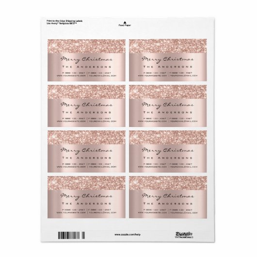 Glitter Spark Roos Gold Bridal Feestdagen Kerstmis Etiket (Full Sheet)