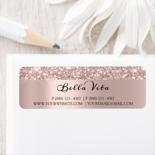 Glitter Spark Roos Gold RSVP Bridal Weddenschap Etiket (Insitu)