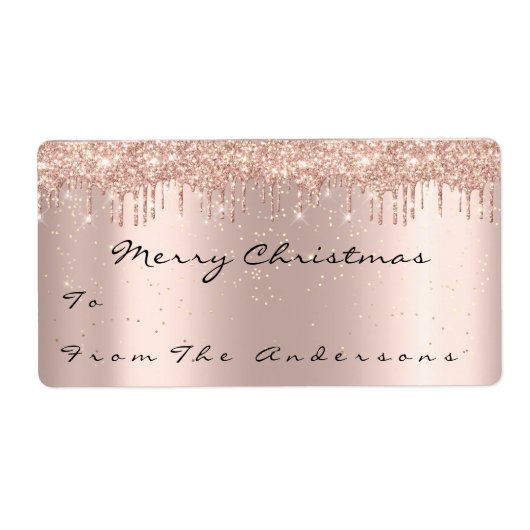 Glitter Spark Roos Snow Feestdagen Kerstmis Etiket (Voorkant)