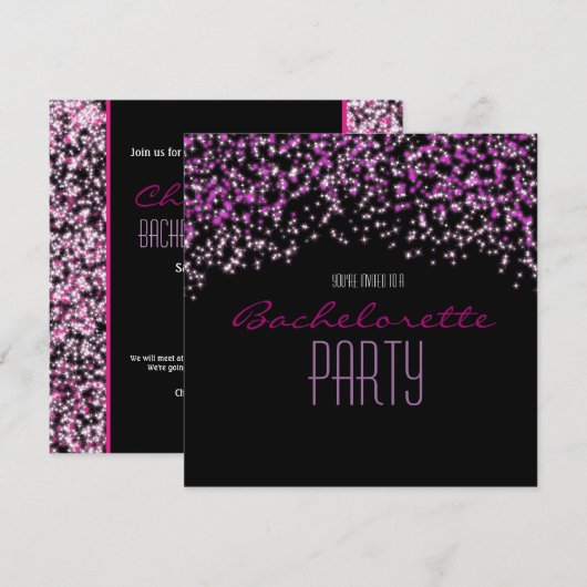 Glitter Sparkle Black Pink Glam Party Uitnodiginge Kaart (Voorkant / Achterkant)