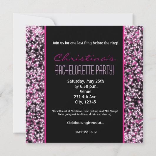 Glitter Sparkle Black Pink Glam Party Uitnodiginge Kaart (Achterkant)