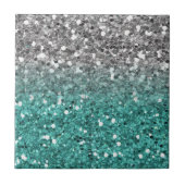 Glitter Sparkle Blauwgroen Silver Ombre Sequin loo Tegeltje (Voorkant)