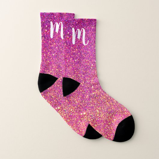 Glitter Sparkle Bling Girly Monogramed Pink Gold G Sokken (Paar)