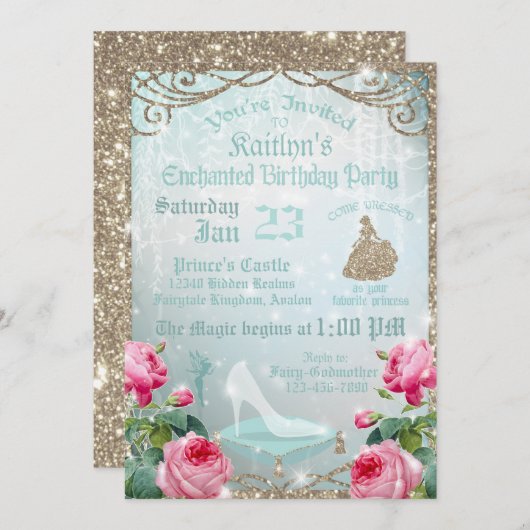 Glitter Sparkle Cinderella Glass Slithday (Voorkant / Achterkant)