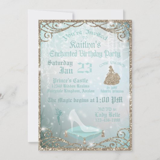 Glitter Sparkle Cinderella Glass Slithday Kaart (Voorkant)