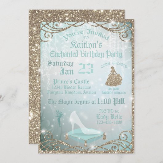 Glitter Sparkle Cinderella Glass Slithday Kaart (Voorkant / Achterkant)