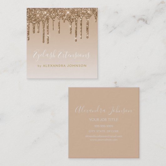 Glitter Sparkle Eyelash Extensions Gold Luxury Gli Vierkante Visitekaartje (Voorkant / Achterkant)