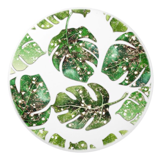 Glitter Sparkle Glam Tropical Leaves Chic Keramische Knop (Voorkant)