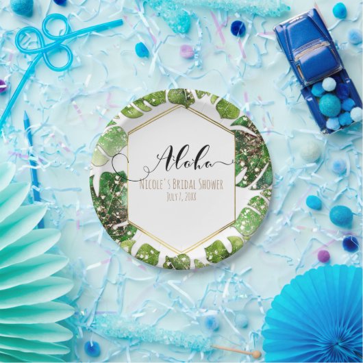Glitter Sparkle Glam Tropical Leaves Weduwen Papieren Bordje (Feest)