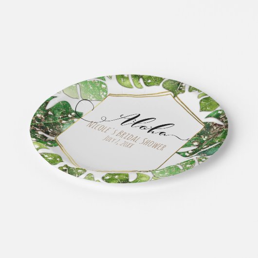 Glitter Sparkle Glam Tropical Leaves Weduwen Papieren Bordje (Gekanteld)