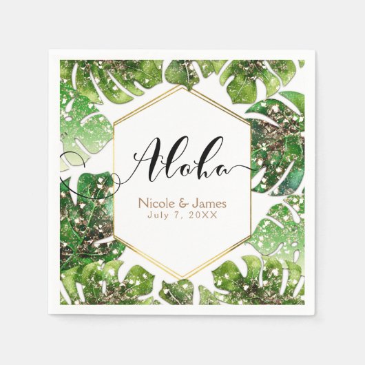 Glitter Sparkle Glam Tropical Leaves Weduwen Servetten (Voorkant)