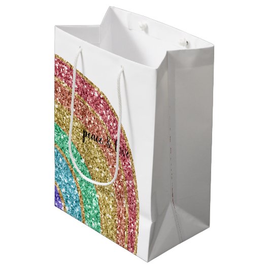 Glitter Sparkle Gold Rainbow gepersonaliseerd Medium Cadeauzakje (Voorkant Gekanteld)