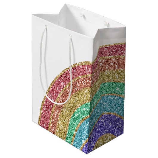 Glitter Sparkle Gold Rainbow gepersonaliseerd Medium Cadeauzakje (Achterkant Gekanteld)