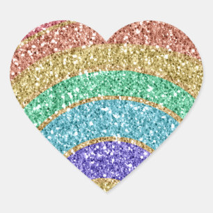 Glitter Sparkle Gold Rainbow Hart Sticker