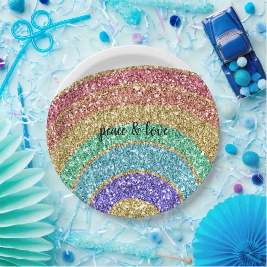 Glitter Sparkle Gold Rainbow Papieren Bordje (Feest)