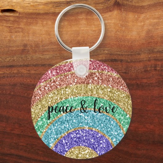 Glitter Sparkle Gold Rainbow Sleutelhanger (Voorkant)