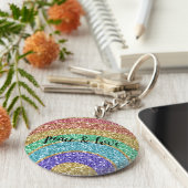 Glitter Sparkle Gold Rainbow Sleutelhanger (Zijkant)