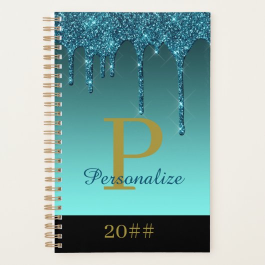 Glitter Sparkle het Monogram Aangepaste Naam Geper Planner (Voorkant)