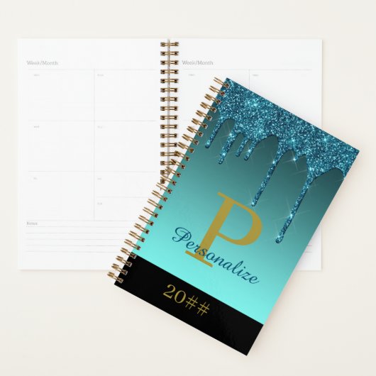 Glitter Sparkle het Monogram Aangepaste Naam Geper Planner (Display)