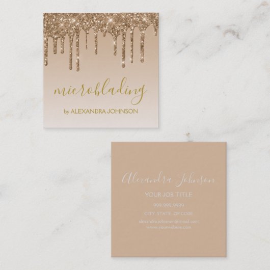 Glitter Sparkle Microblading Gold Luxe Vierkante Visitekaartje (Voorkant / Achterkant)