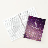 Glitter sparkle monogram script naam paars recept notitieboek (Binnen)