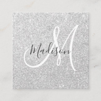Glitter Sparkle Monogram voor meisjes en Glam Grey Vierkante Visitekaartje