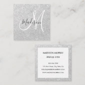 Glitter Sparkle Monogram voor meisjes en Glam Grey Vierkante Visitekaartje (Voorkant / Achterkant)