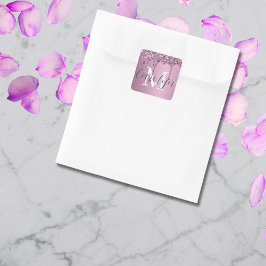 Glitter Sparkle Roos Blush Girly Pink Naam Vierkante Sticker