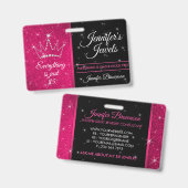 Glitter Sparkle Roze Kroon Sieraden Accessoire Ste Badge (Voor- en achterkant)
